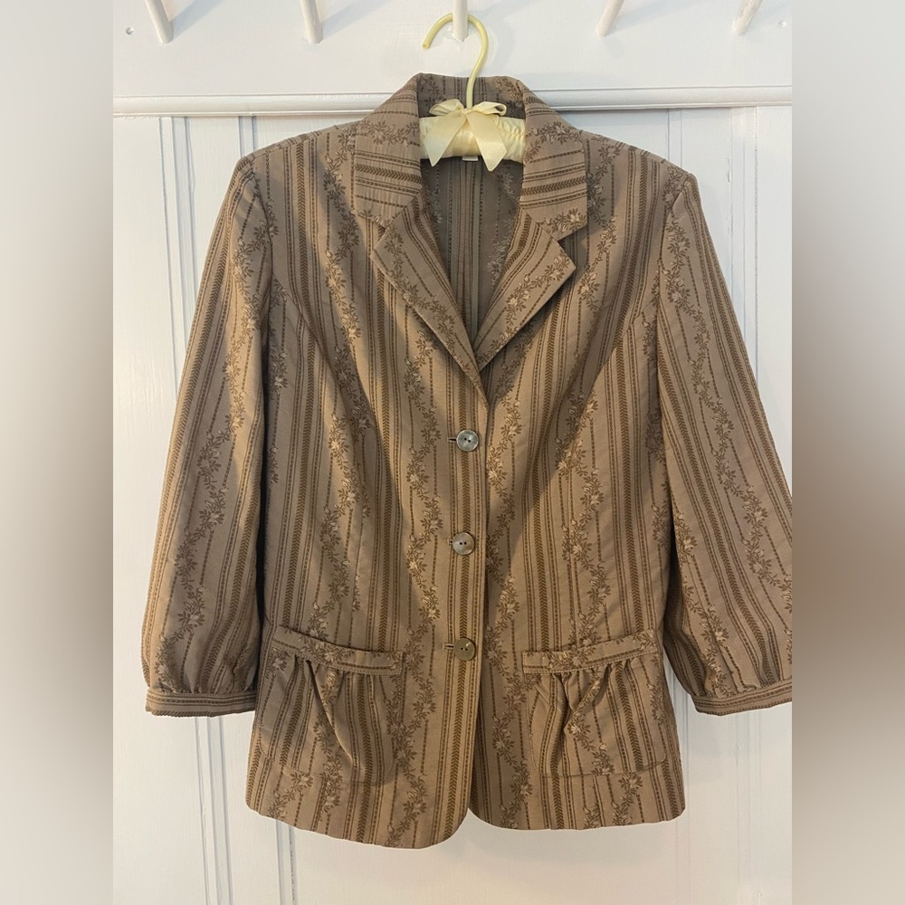 J. Jill Cotton Blazer Jacket Olive Stripe Lightweight XS
